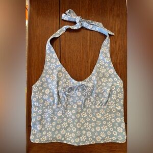 Hollister Blue and White Floral Crop Top